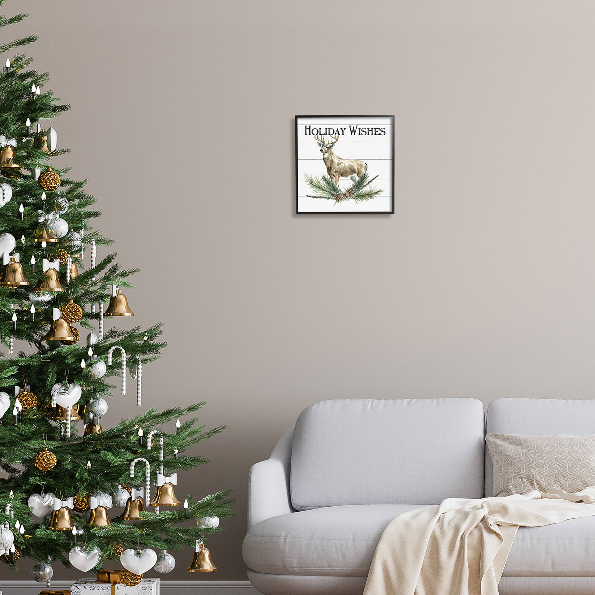 Stupell Industries Holiday Wishes Seasonal Deer Framed Giclee Art